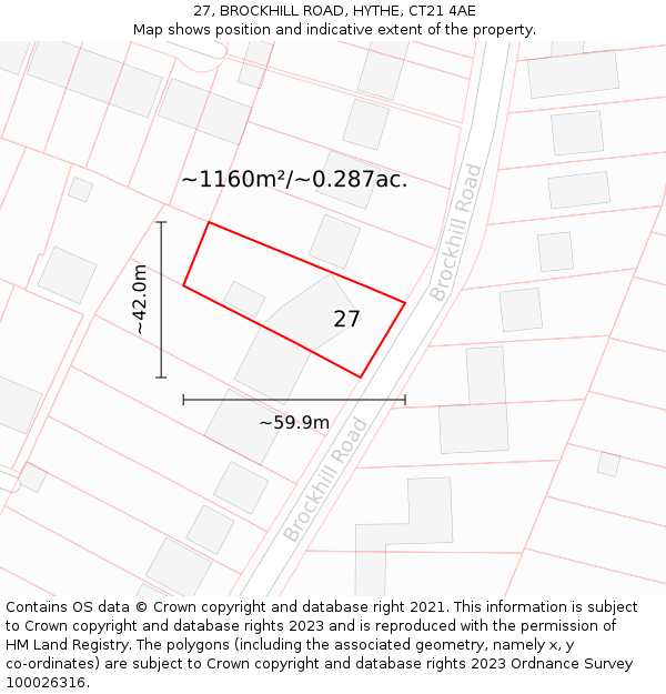 27, BROCKHILL ROAD, HYTHE, CT21 4AE: Plot and title map