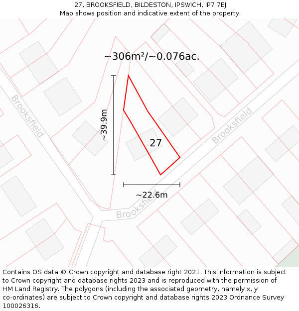 27, BROOKSFIELD, BILDESTON, IPSWICH, IP7 7EJ: Plot and title map