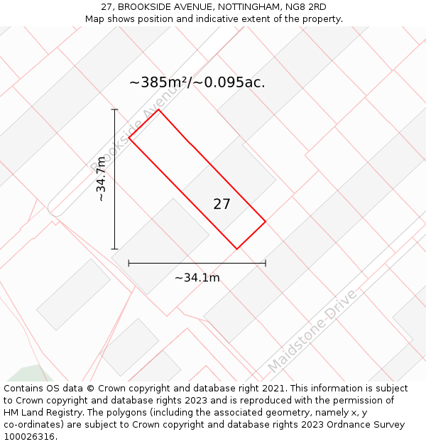 27, BROOKSIDE AVENUE, NOTTINGHAM, NG8 2RD: Plot and title map