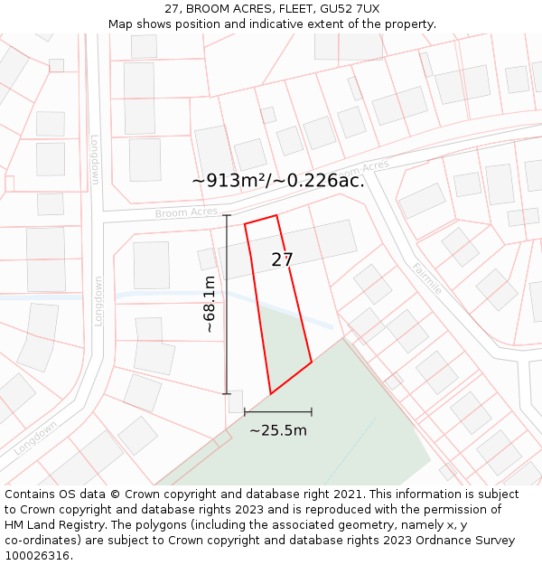 27, BROOM ACRES, FLEET, GU52 7UX: Plot and title map