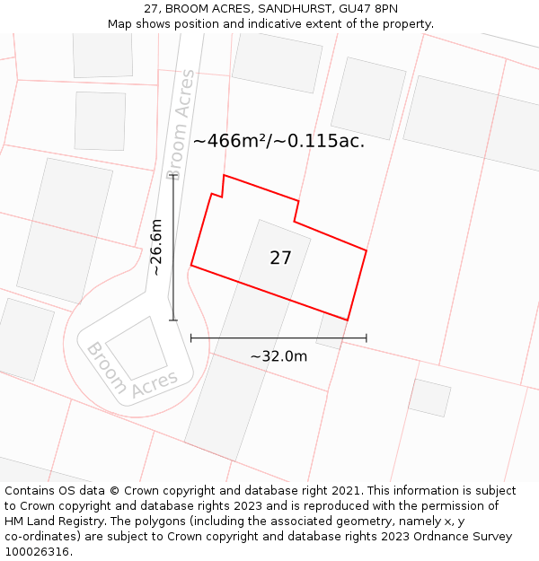27, BROOM ACRES, SANDHURST, GU47 8PN: Plot and title map
