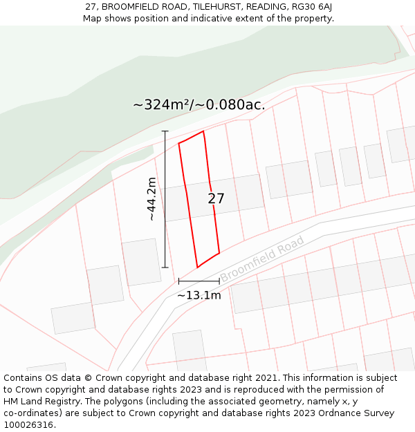 27, BROOMFIELD ROAD, TILEHURST, READING, RG30 6AJ: Plot and title map