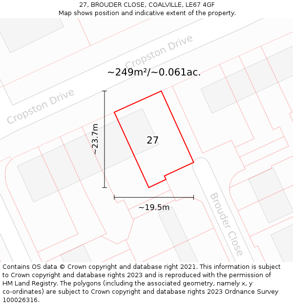 27, BROUDER CLOSE, COALVILLE, LE67 4GF: Plot and title map
