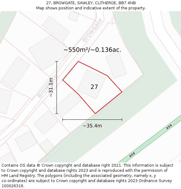27, BROWGATE, SAWLEY, CLITHEROE, BB7 4NB: Plot and title map