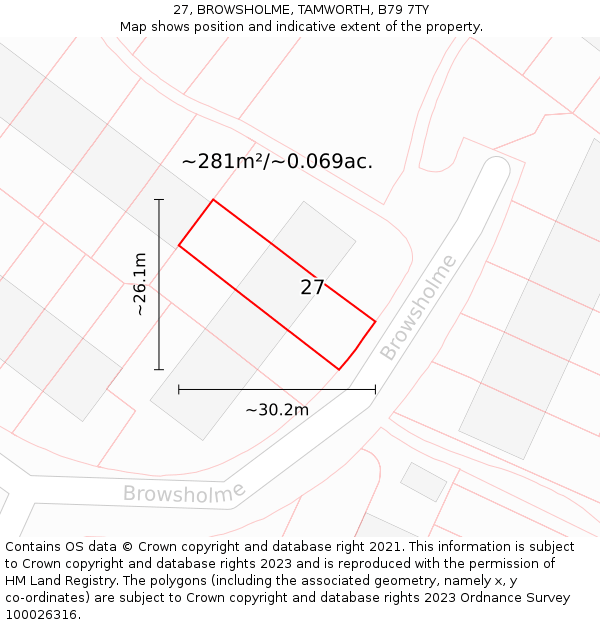 27, BROWSHOLME, TAMWORTH, B79 7TY: Plot and title map