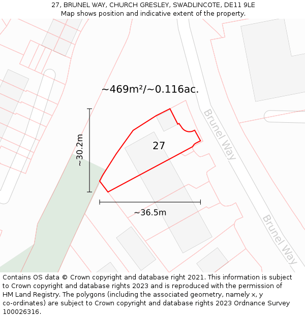 27, BRUNEL WAY, CHURCH GRESLEY, SWADLINCOTE, DE11 9LE: Plot and title map