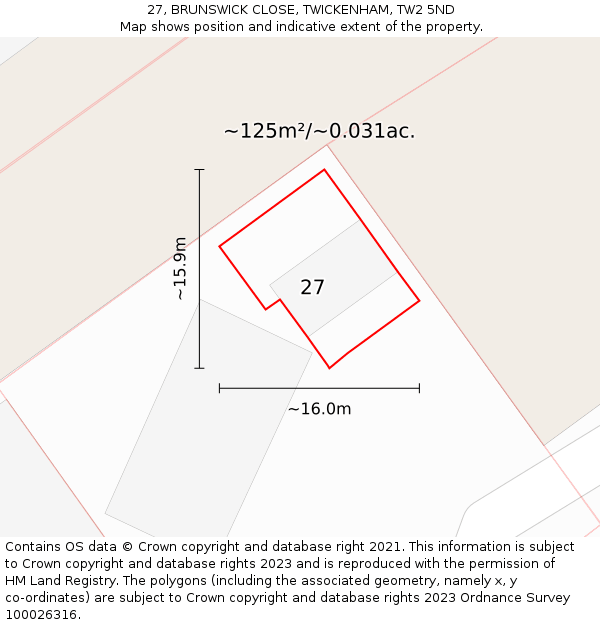 27, BRUNSWICK CLOSE, TWICKENHAM, TW2 5ND: Plot and title map