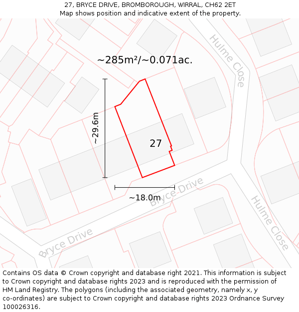 27, BRYCE DRIVE, BROMBOROUGH, WIRRAL, CH62 2ET: Plot and title map