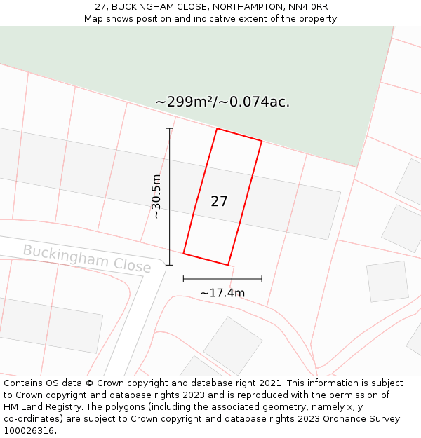27, BUCKINGHAM CLOSE, NORTHAMPTON, NN4 0RR: Plot and title map