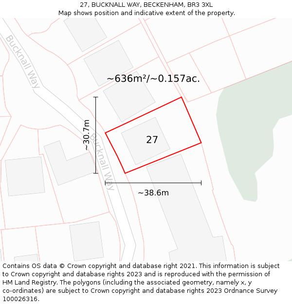 27, BUCKNALL WAY, BECKENHAM, BR3 3XL: Plot and title map