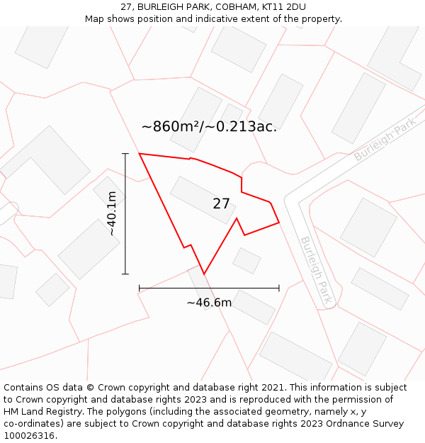 27, BURLEIGH PARK, COBHAM, KT11 2DU: Plot and title map