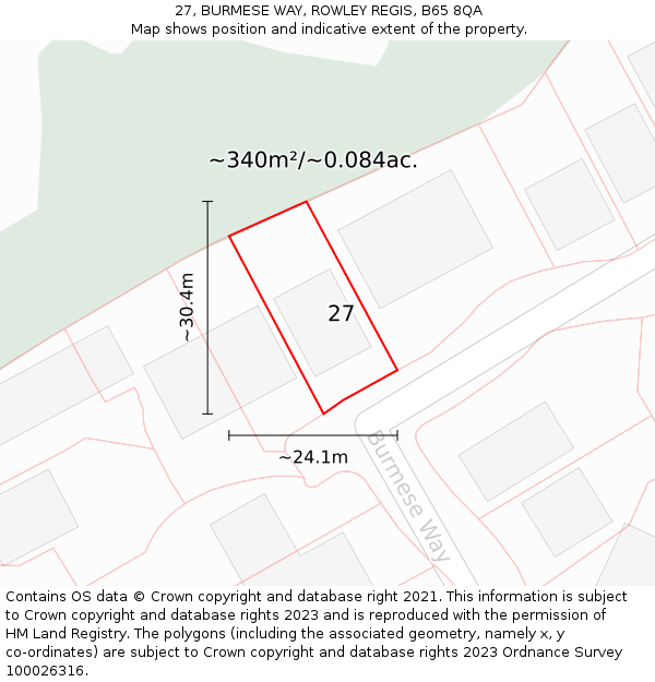 27, BURMESE WAY, ROWLEY REGIS, B65 8QA: Plot and title map