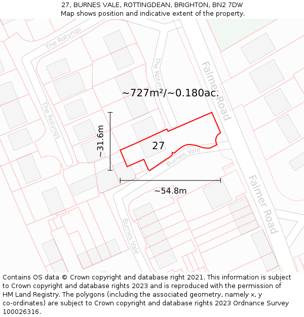 27, BURNES VALE, ROTTINGDEAN, BRIGHTON, BN2 7DW: Plot and title map