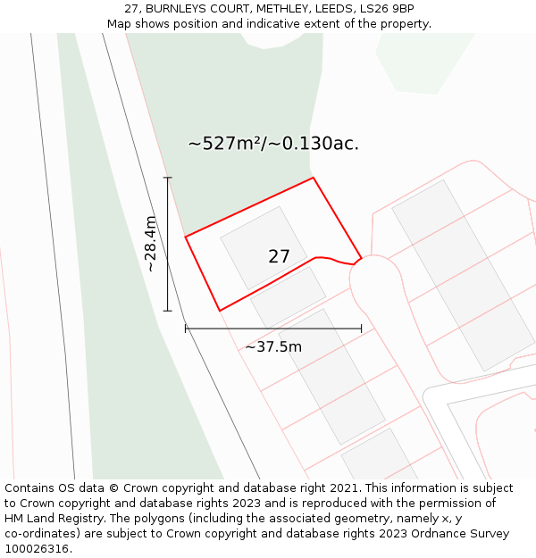 27, BURNLEYS COURT, METHLEY, LEEDS, LS26 9BP: Plot and title map