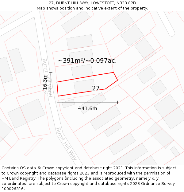 27, BURNT HILL WAY, LOWESTOFT, NR33 8PB: Plot and title map