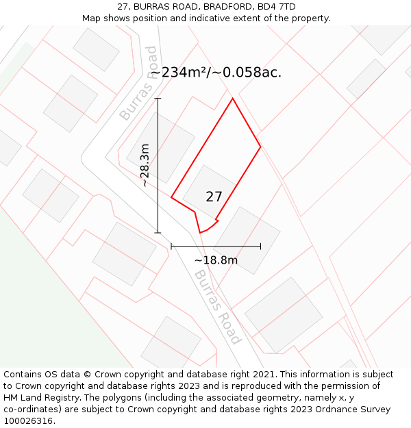 27, BURRAS ROAD, BRADFORD, BD4 7TD: Plot and title map
