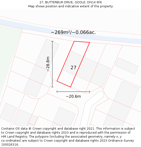 27, BUTTERBUR DRIVE, GOOLE, DN14 6FE: Plot and title map