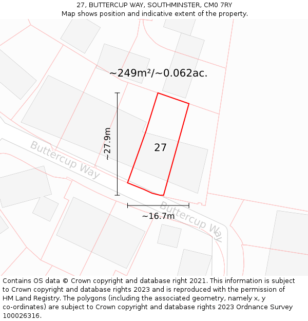 27, BUTTERCUP WAY, SOUTHMINSTER, CM0 7RY: Plot and title map