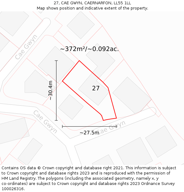 27, CAE GWYN, CAERNARFON, LL55 1LL: Plot and title map