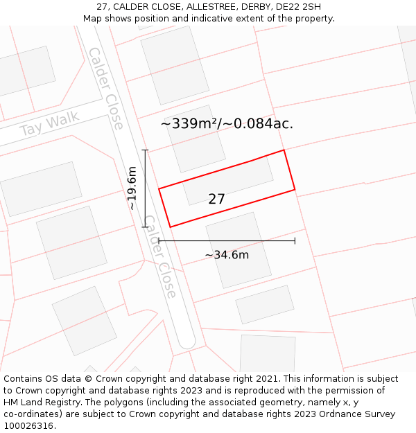 27, CALDER CLOSE, ALLESTREE, DERBY, DE22 2SH: Plot and title map