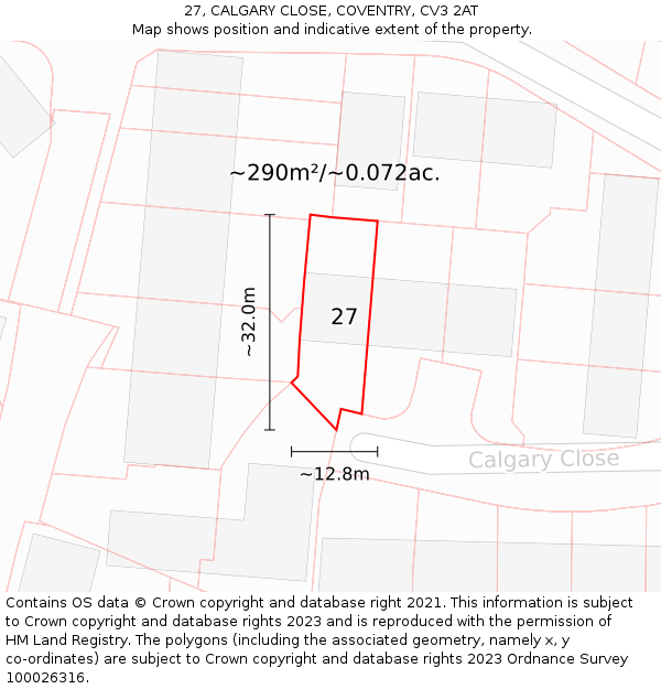 27, CALGARY CLOSE, COVENTRY, CV3 2AT: Plot and title map