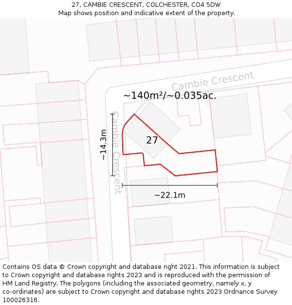 27, CAMBIE CRESCENT, COLCHESTER, CO4 5DW: Plot and title map