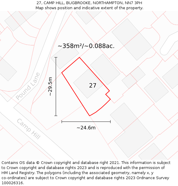 27, CAMP HILL, BUGBROOKE, NORTHAMPTON, NN7 3PH: Plot and title map