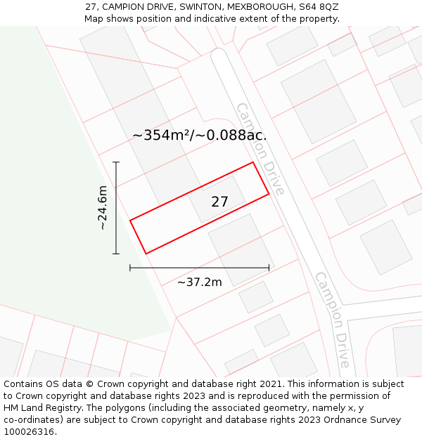 27, CAMPION DRIVE, SWINTON, MEXBOROUGH, S64 8QZ: Plot and title map