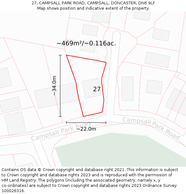 27, CAMPSALL PARK ROAD, CAMPSALL, DONCASTER, DN6 9LF: Plot and title map