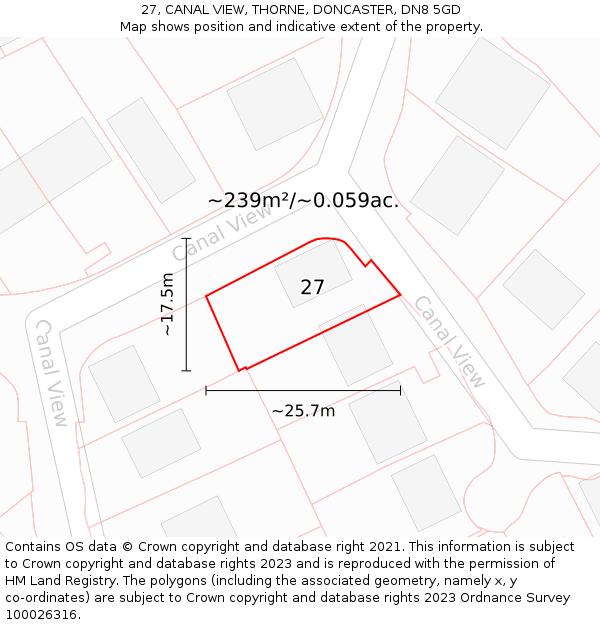27, CANAL VIEW, THORNE, DONCASTER, DN8 5GD: Plot and title map