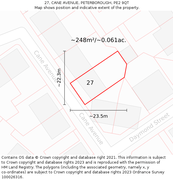 27, CANE AVENUE, PETERBOROUGH, PE2 9QT: Plot and title map