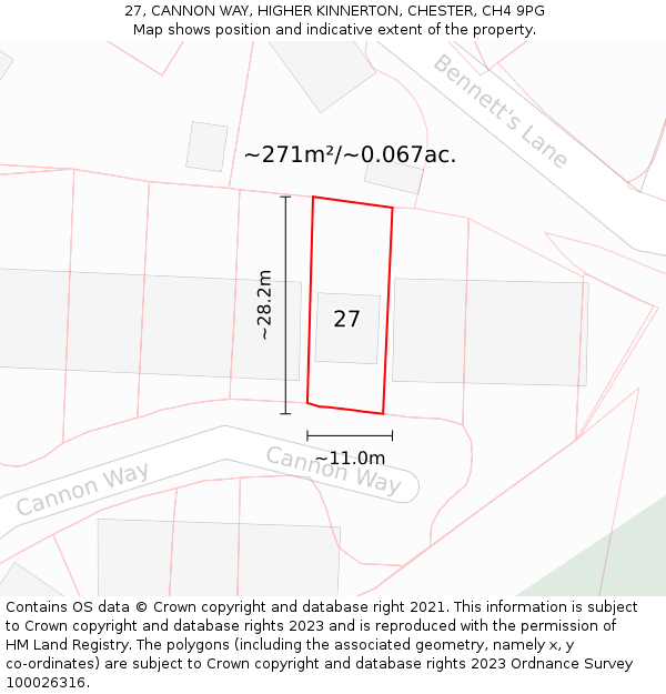 27, CANNON WAY, HIGHER KINNERTON, CHESTER, CH4 9PG: Plot and title map