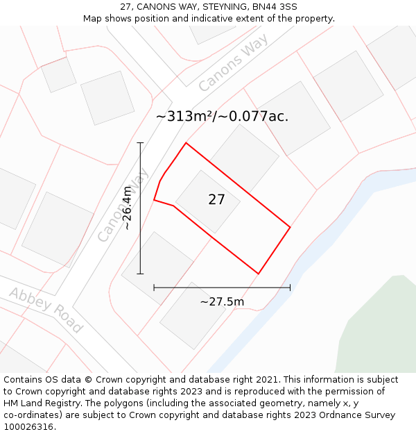 27, CANONS WAY, STEYNING, BN44 3SS: Plot and title map