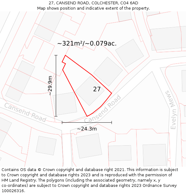 27, CANSEND ROAD, COLCHESTER, CO4 6AD: Plot and title map
