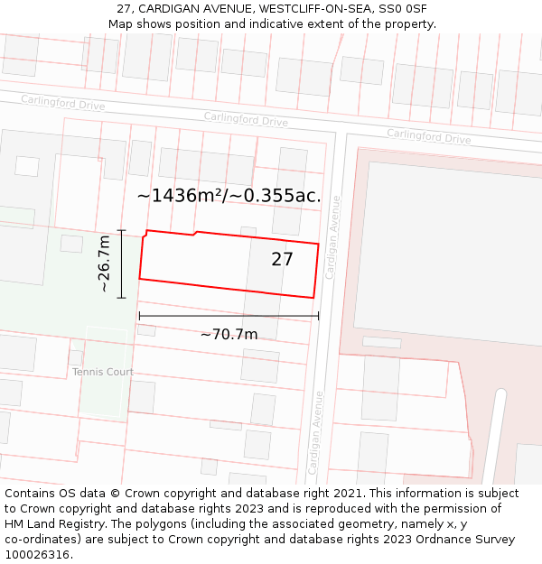 27, CARDIGAN AVENUE, WESTCLIFF-ON-SEA, SS0 0SF: Plot and title map