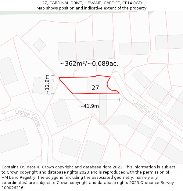 27, CARDINAL DRIVE, LISVANE, CARDIFF, CF14 0GD: Plot and title map
