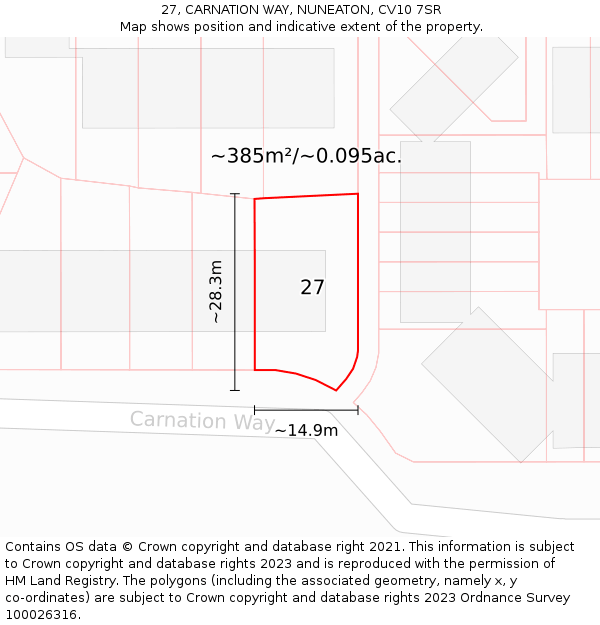 27, CARNATION WAY, NUNEATON, CV10 7SR: Plot and title map