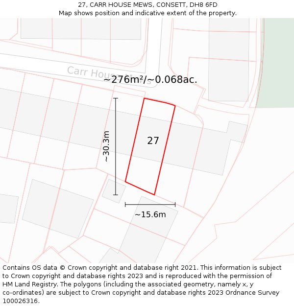 27, CARR HOUSE MEWS, CONSETT, DH8 6FD: Plot and title map