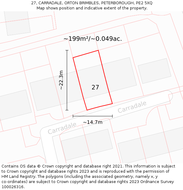 27, CARRADALE, ORTON BRIMBLES, PETERBOROUGH, PE2 5XQ: Plot and title map