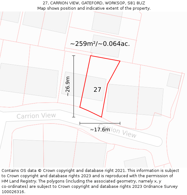 27, CARRION VIEW, GATEFORD, WORKSOP, S81 8UZ: Plot and title map