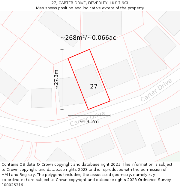 27, CARTER DRIVE, BEVERLEY, HU17 9GL: Plot and title map