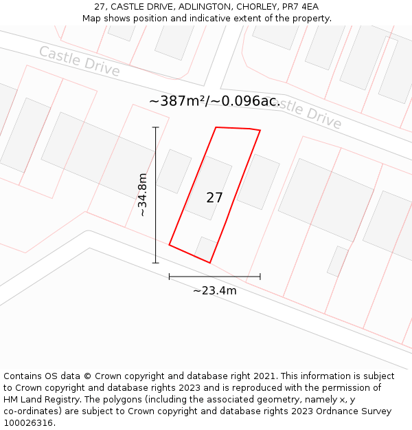 27, CASTLE DRIVE, ADLINGTON, CHORLEY, PR7 4EA: Plot and title map