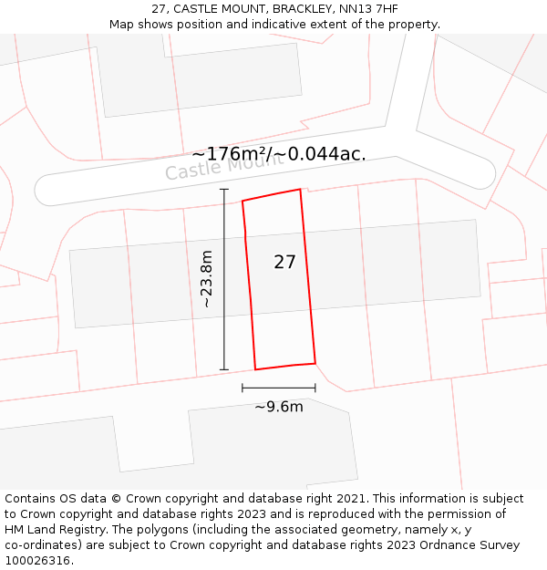 27, CASTLE MOUNT, BRACKLEY, NN13 7HF: Plot and title map