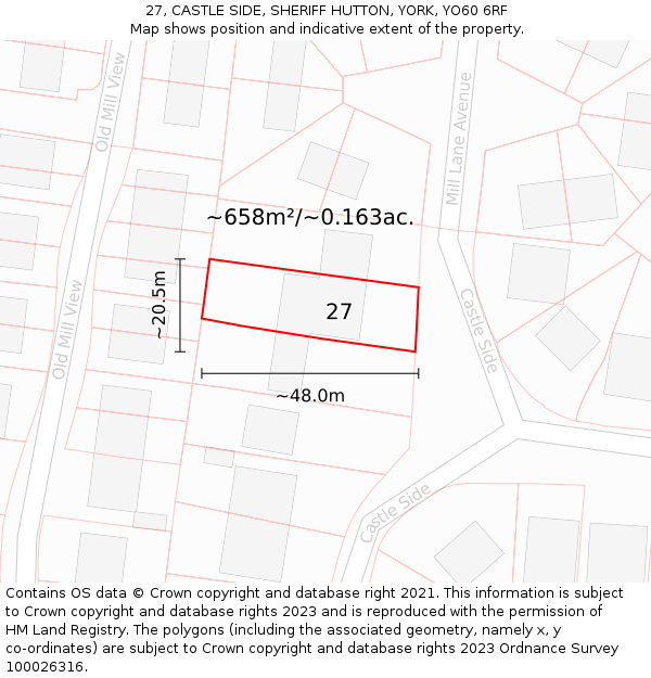 27, CASTLE SIDE, SHERIFF HUTTON, YORK, YO60 6RF: Plot and title map