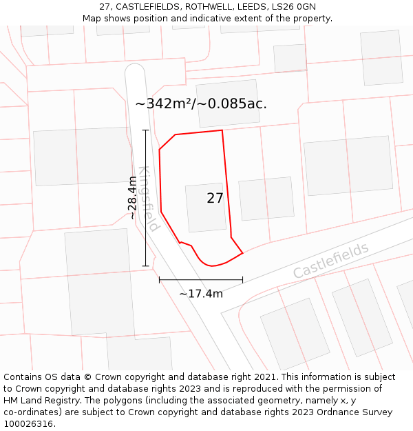 27, CASTLEFIELDS, ROTHWELL, LEEDS, LS26 0GN: Plot and title map