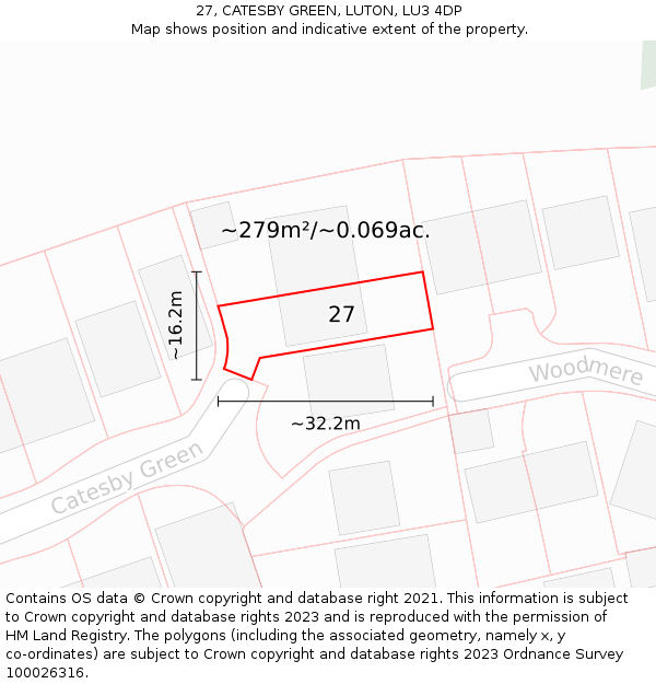 27, CATESBY GREEN, LUTON, LU3 4DP: Plot and title map