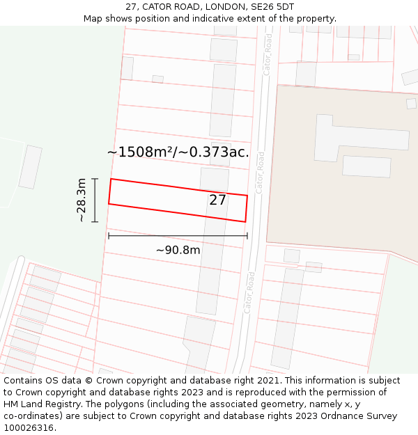 27, CATOR ROAD, LONDON, SE26 5DT: Plot and title map