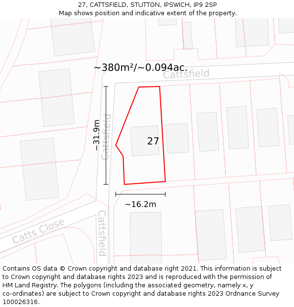 27, CATTSFIELD, STUTTON, IPSWICH, IP9 2SP: Plot and title map