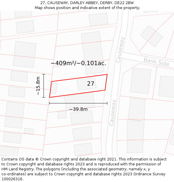 27, CAUSEWAY, DARLEY ABBEY, DERBY, DE22 2BW: Plot and title map