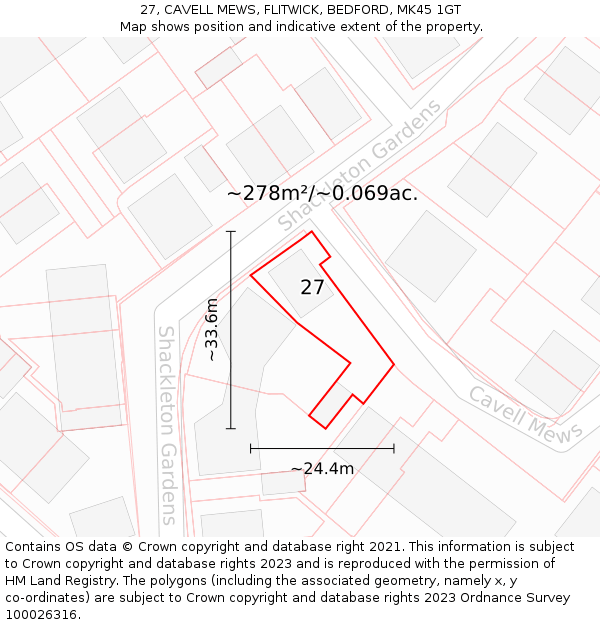 27, CAVELL MEWS, FLITWICK, BEDFORD, MK45 1GT: Plot and title map